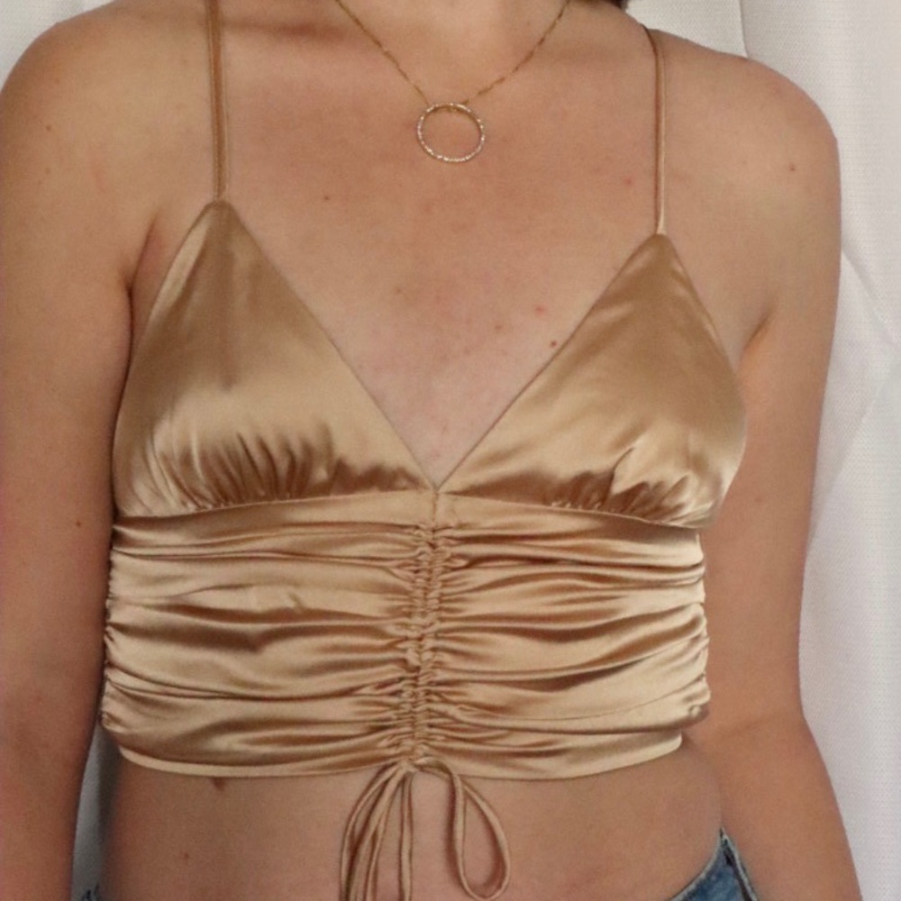 Champagne Colored Crop Top with Drawstring